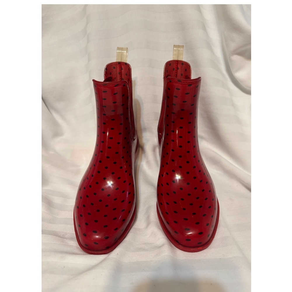 Lauren Ralph Lauren Tally Red Polka‎ Dot Ankle Rain Boots W 7 Chelsea Waterproof - Picture 3 of 8